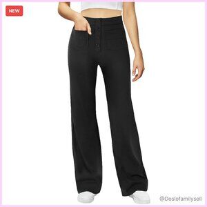 High Waisted Button Pocket Work Pants Stretchy Business Casual Trousers
